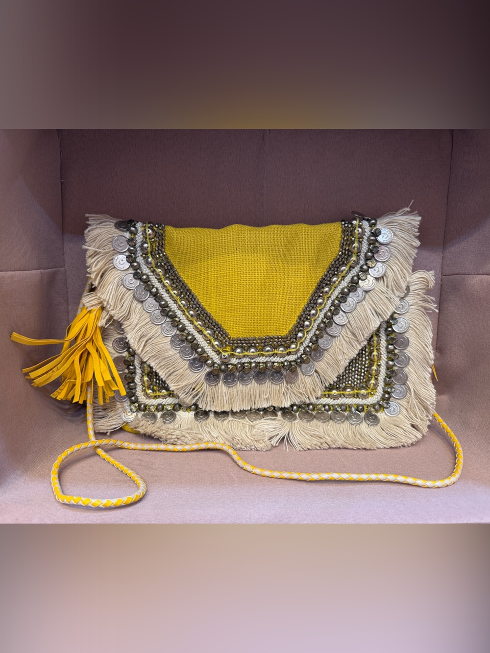 Boho Tassel Fringe Crossbody Bag - Yellow